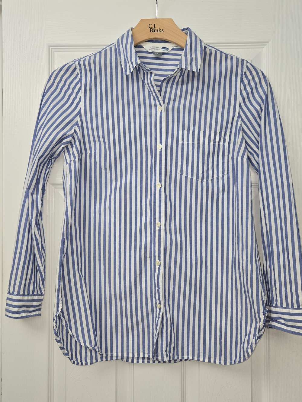 Old Navy Blue & White Striped Long Sleeve Cotton Tunic Button Down - Size S